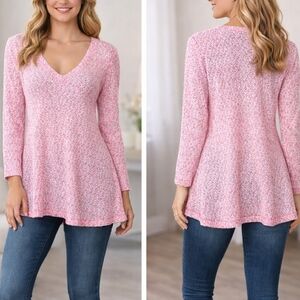 Nally & Millie Pink Marled Knit V-Neck Tunic Top – Size Small